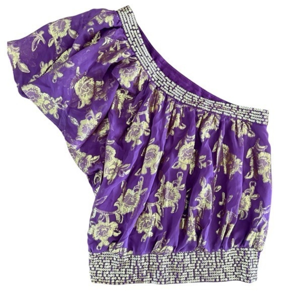 Bebe Women's Silk And Metallic Top Size S‎ Purple&Gold